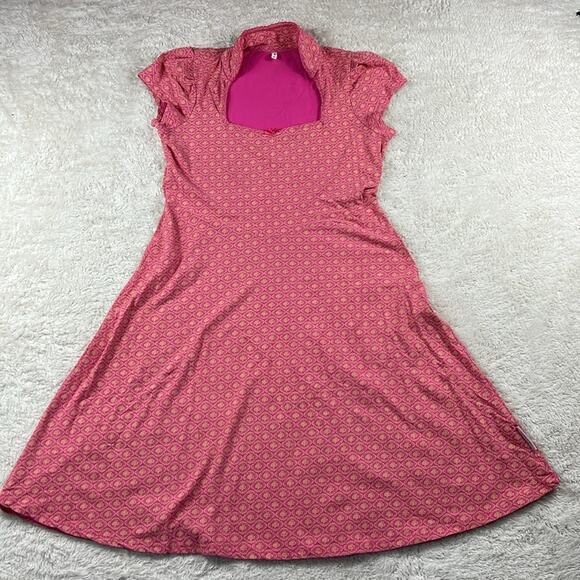 Blutsgseschwister pink and cream patterned a line knit midi dress, XL - Picture 3 of 11